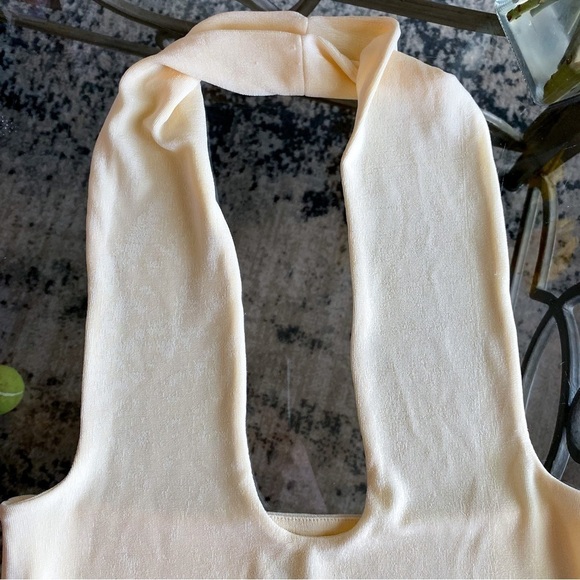 With Jean Top Erin Wrap-Around Halter Keyhole Crop Slinky Buttercream M EUC - Picture 5 of 8